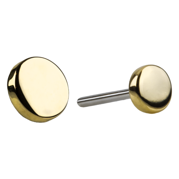 LeRoi Gold Disc End — Threaded 14g — High Polish stock photo